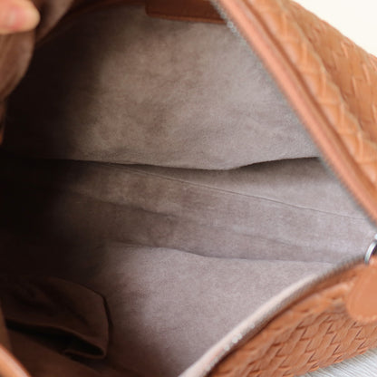 Bottega Veneta Vintage Tan Brown Intrecciato Ring Strap Shoulder Bag