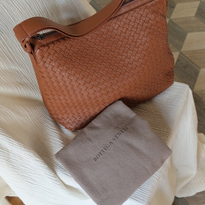 Bottega Veneta Vintage Tan Brown Intrecciato Ring Strap Shoulder Bag