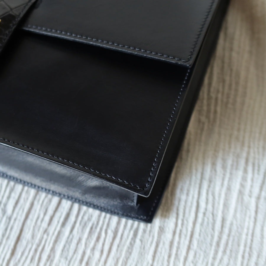 Celine Vintage Black Embossed Leather Gold Clasp 2way Shoulder Flap Bag