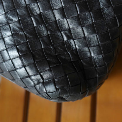 Rare Bottega Veneta Vintage Black Intrecciato Braided Strap Shoulder Bag M