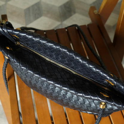 Rare Bottega Veneta Vintage Black Intrecciato Braided Strap Shoulder Bag M