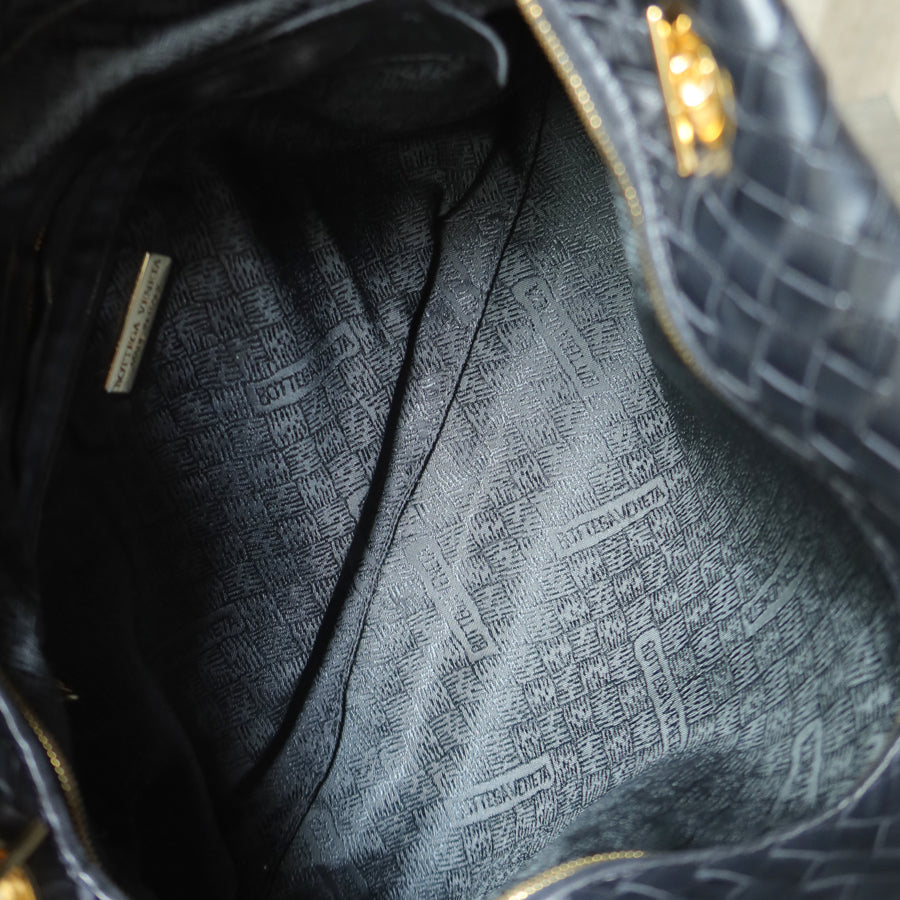 Rare Bottega Veneta Vintage Black Intrecciato Braided Strap Shoulder Bag M