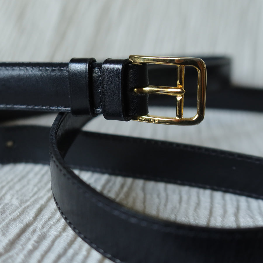 Celine Vintage Black Embossed Leather Gold Clasp 2way Shoulder Flap Bag