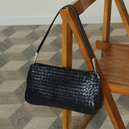 Bottega Veneta Vintage Black Leather Intrecciato Sardine Pochette Shoulder Bag