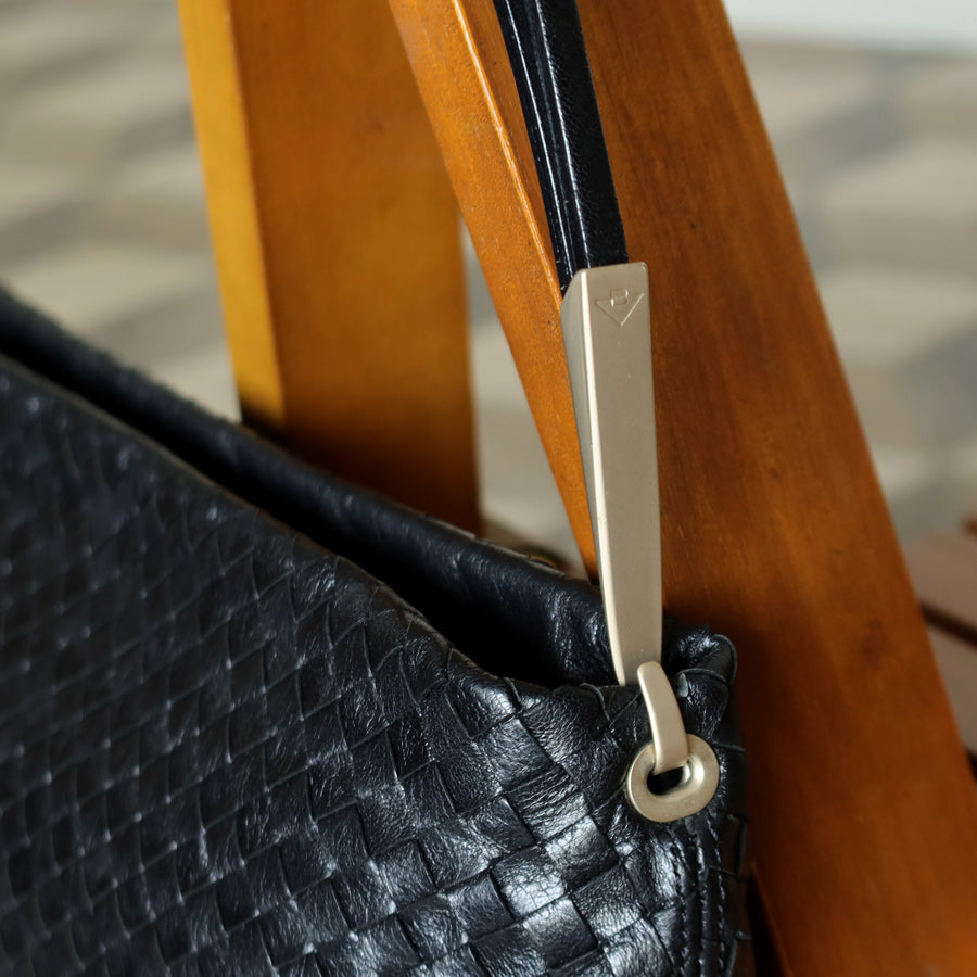 Bottega Veneta Vintage Black Leather Intrecciato Sardine Pochette Shoulder Bag