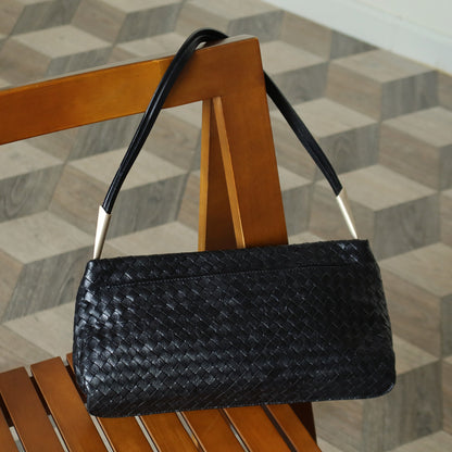 Bottega Veneta Vintage Black Leather Intrecciato Sardine Pochette Shoulder Bag