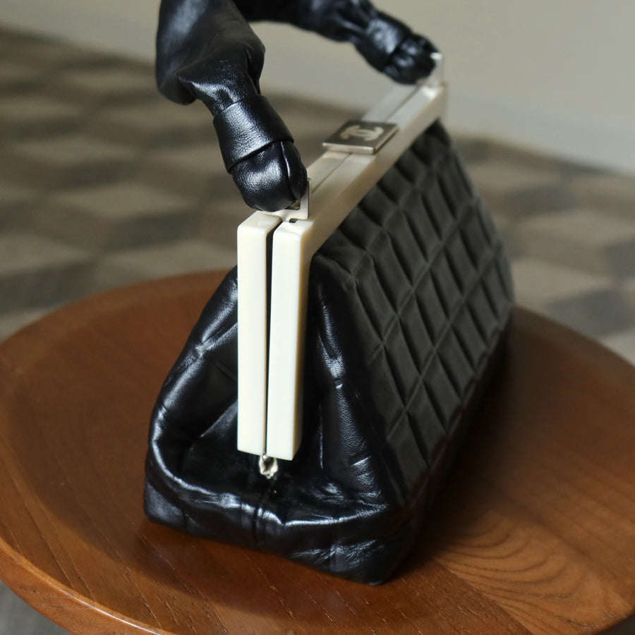 Chanel Vintage Black Quilted Chocolate Bar Leather CC Mark Clasp Lock Bag