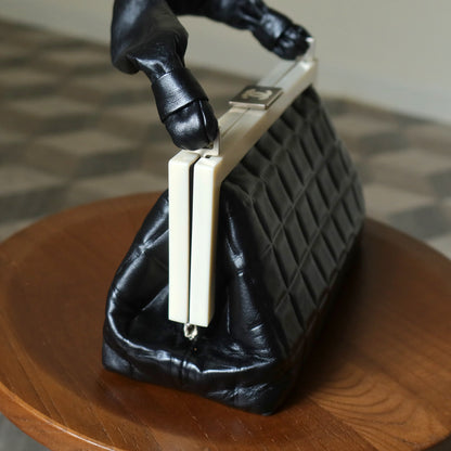 Chanel Vintage Black Quilted Chocolate Bar Leather CC Mark Clasp Lock Bag