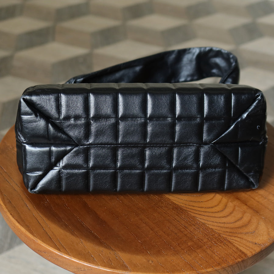 Chanel Vintage Black Quilted Chocolate Bar Leather CC Mark Clasp Lock Bag