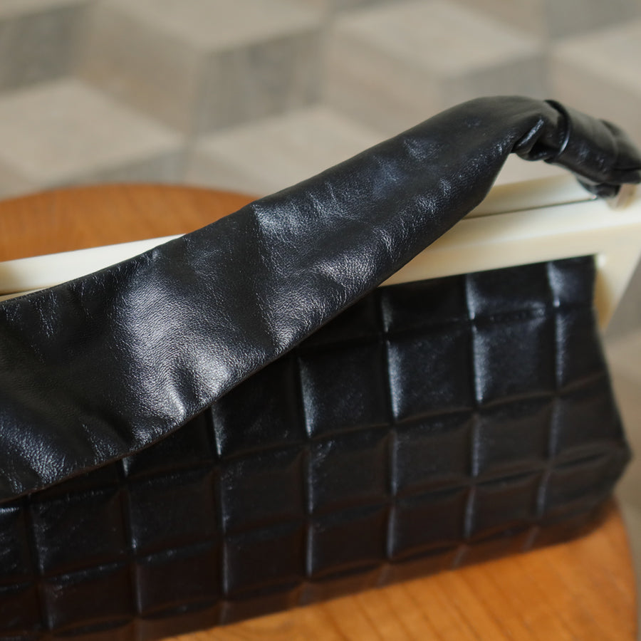 Chanel Vintage Black Quilted Chocolate Bar Leather CC Mark Clasp Lock Bag