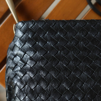Bottega Veneta Vintage Black Leather Intrecciato Sardine Pochette Shoulder Bag