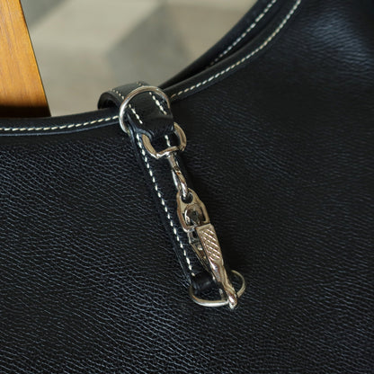 Hermès Vintage Black Grained Leather Trim II 31 Silver Hardware Shoulder Bag