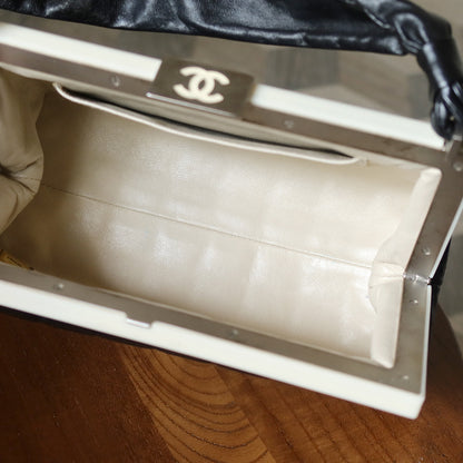 Chanel Vintage Black Quilted Chocolate Bar Leather CC Mark Clasp Lock Bag