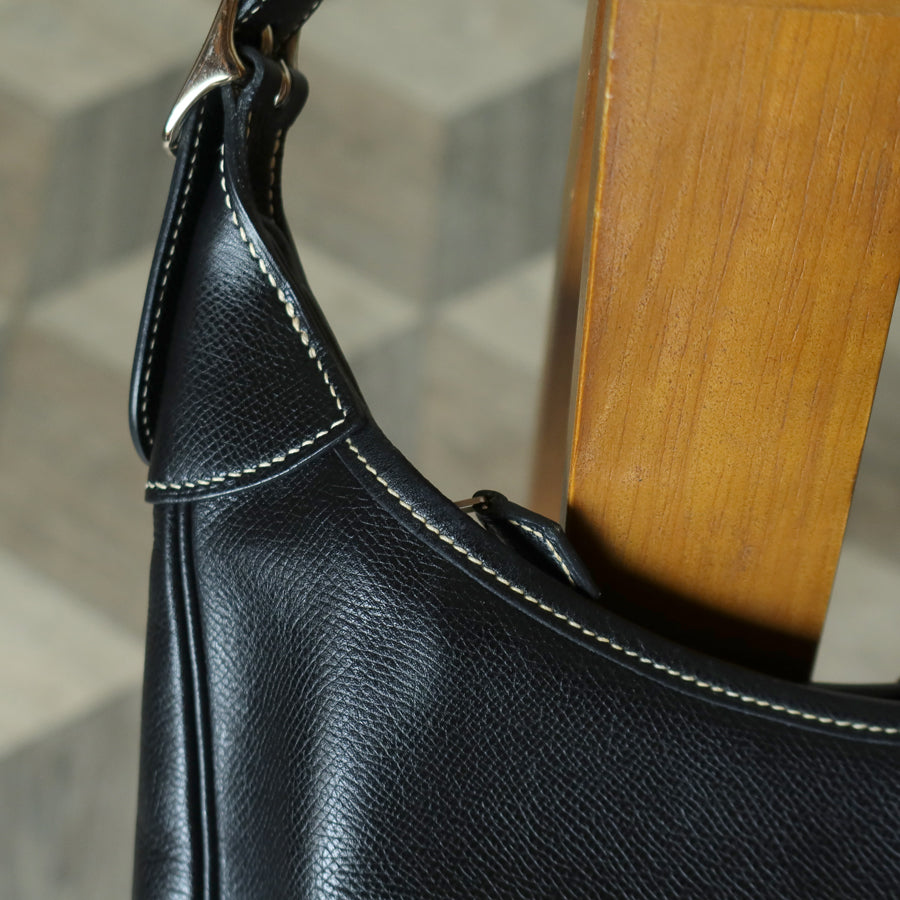 Hermès Vintage Black Grained Leather Trim II 31 Silver Hardware Shoulder Bag