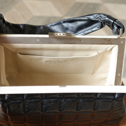 Chanel Vintage Black Quilted Chocolate Bar Leather CC Mark Clasp Lock Bag