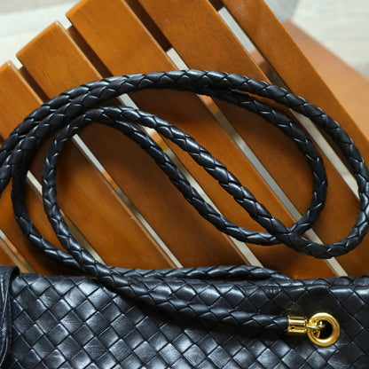 Rare Bottega Veneta Vintage Black Intrecciato Braided Strap Shoulder Bag M