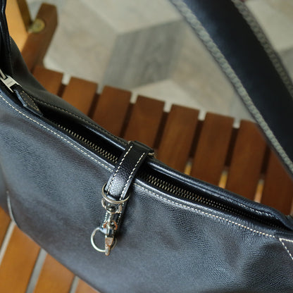 Hermès Vintage Black Grained Leather Trim II 31 Silver Hardware Shoulder Bag