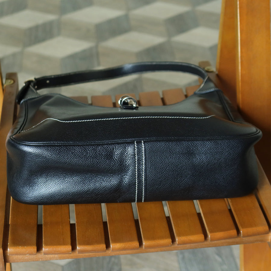 Hermès Vintage Black Grained Leather Trim II 31 Silver Hardware Shoulder Bag