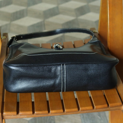 Hermès Vintage Black Grained Leather Trim II 31 Silver Hardware Shoulder Bag