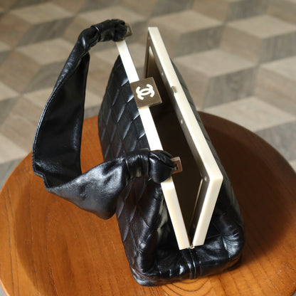 Chanel Vintage Black Quilted Chocolate Bar Leather CC Mark Clasp Lock Bag