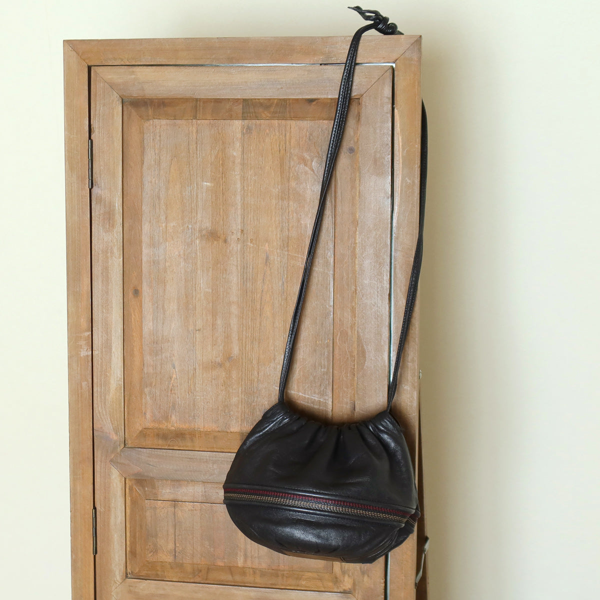Loewe Vintage Black Leather Stitching Design Pochette Crossbody Bag