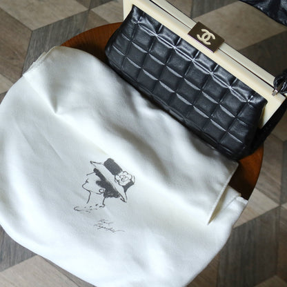 Chanel Vintage Black Quilted Chocolate Bar Leather CC Mark Clasp Lock Bag