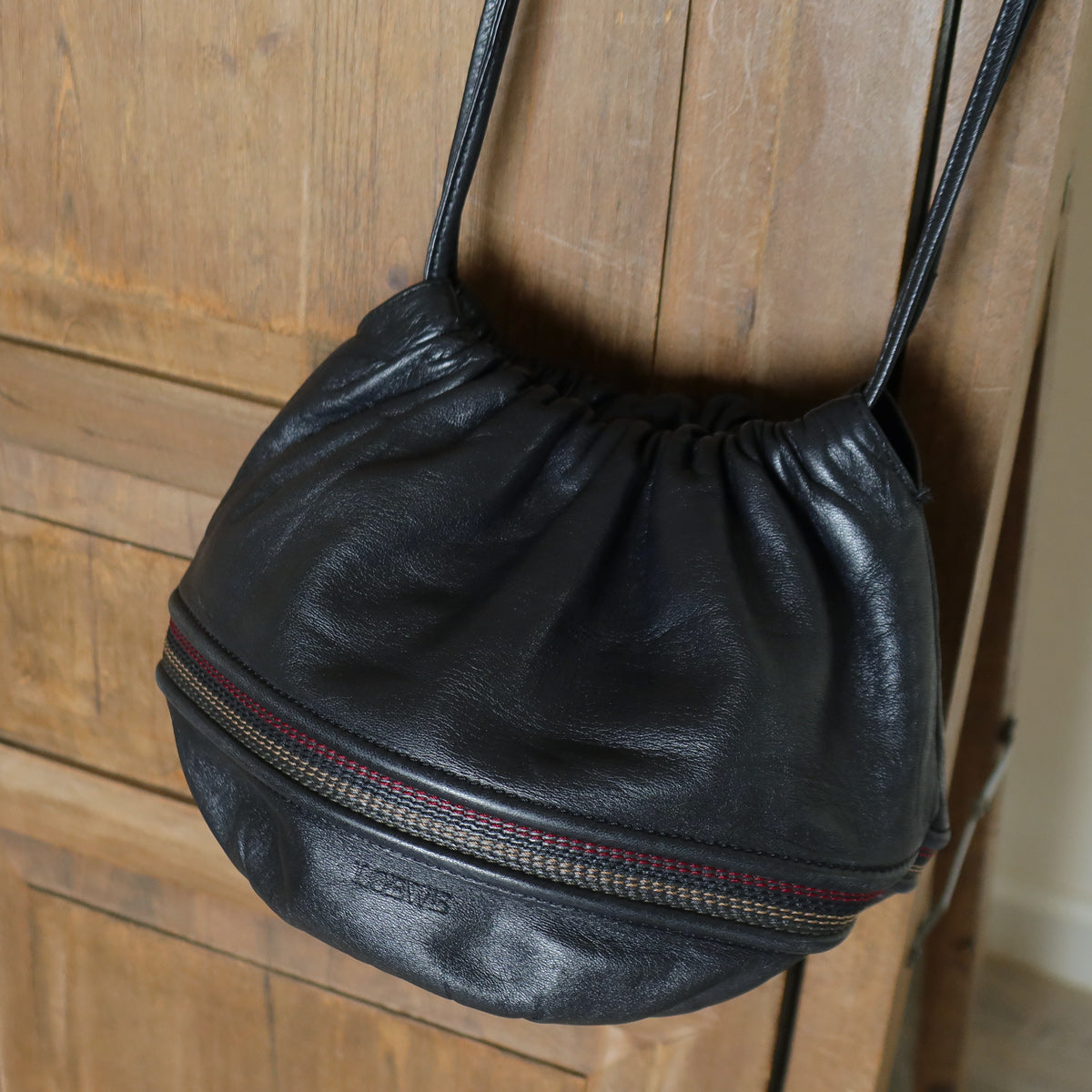 Loewe Vintage Black Leather Stitching Design Pochette Crossbody Bag