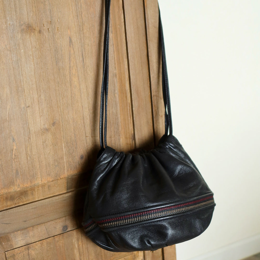 Loewe Vintage Black Leather Stitching Design Pochette Crossbody Bag