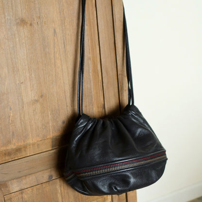 Loewe Vintage Black Leather Stitching Design Pochette Crossbody Bag