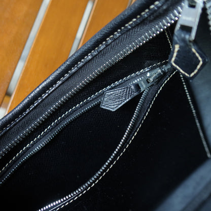 Hermès Vintage Black Grained Leather Trim II 31 Silver Hardware Shoulder Bag