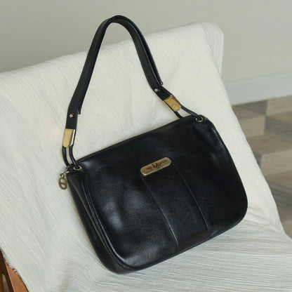 Christian Dior Vintage Black Leather Half Moon 2way Shoulder Bag