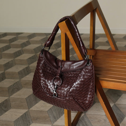 Bottega Veneta Vintage Dark Brown Intrecciato Leather Hobo One Shoulder Bag