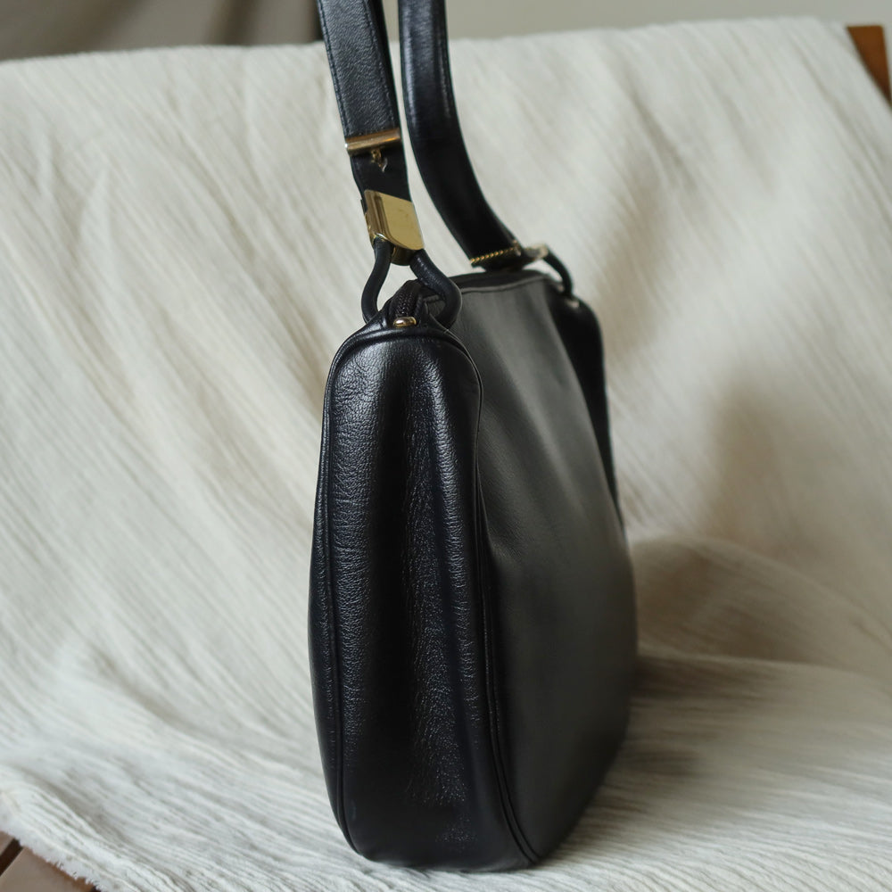 Christian Dior Vintage Black Leather Half Moon 2way Shoulder Bag