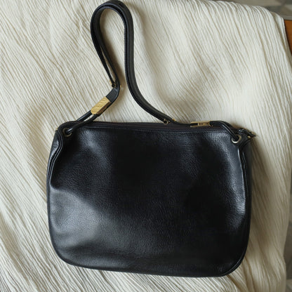 Christian Dior Vintage Black Leather Half Moon 2way Shoulder Bag