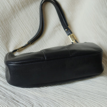 Christian Dior Vintage Black Leather Half Moon 2way Shoulder Bag