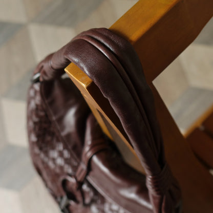 Bottega Veneta Vintage Dark Brown Intrecciato Leather Hobo One Shoulder Bag