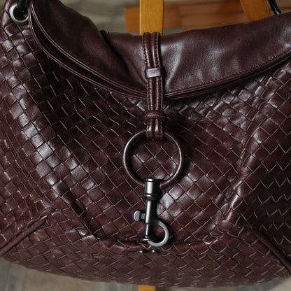 Bottega Veneta Vintage Dark Brown Intrecciato Leather Hobo One Shoulder Bag