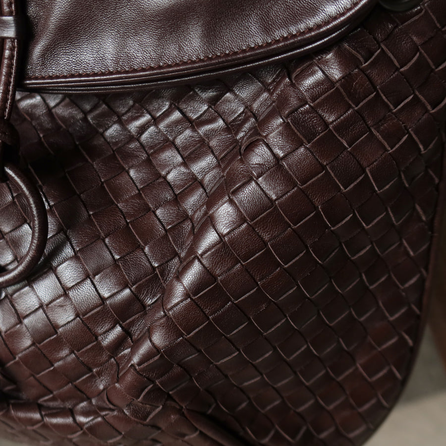 Bottega Veneta Vintage Dark Brown Intrecciato Leather Hobo One Shoulder Bag