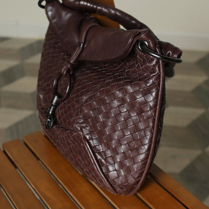 Bottega Veneta Vintage Dark Brown Intrecciato Leather Hobo One Shoulder Bag