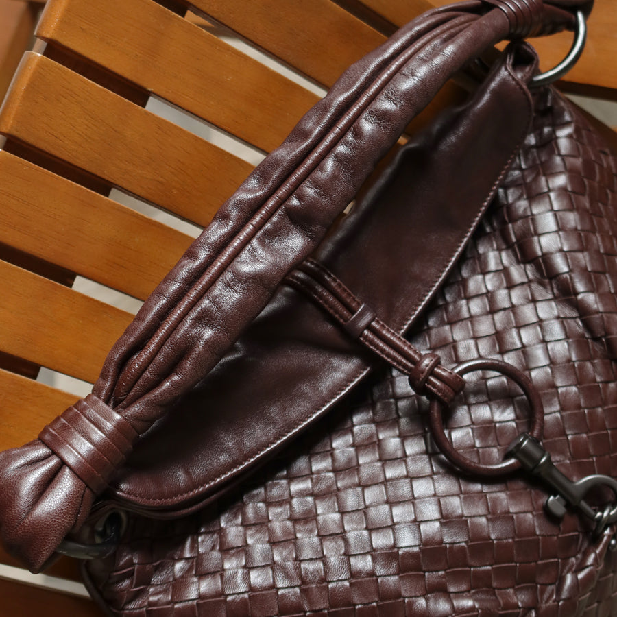 Bottega Veneta Vintage Dark Brown Intrecciato Leather Hobo One