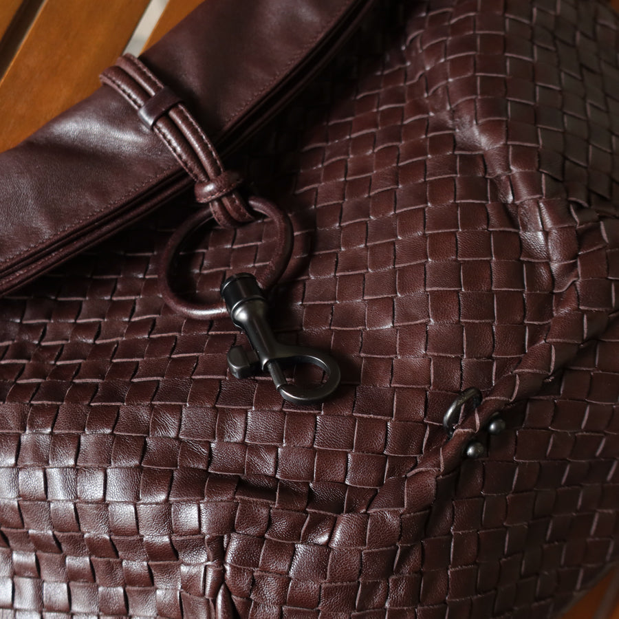 Bottega Veneta Vintage Dark Brown Intrecciato Leather Hobo One Shoulder Bag