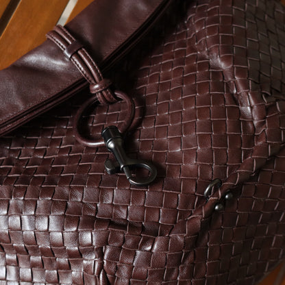 Bottega Veneta Vintage Dark Brown Intrecciato Leather Hobo One Shoulder Bag