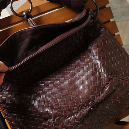 Bottega Veneta Vintage Dark Brown Intrecciato Leather Hobo One Shoulder Bag
