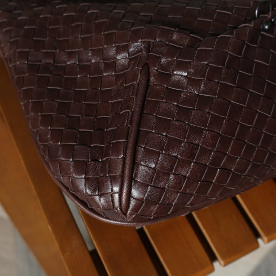 Bottega Veneta Vintage Dark Brown Intrecciato Leather Hobo One Shoulder Bag
