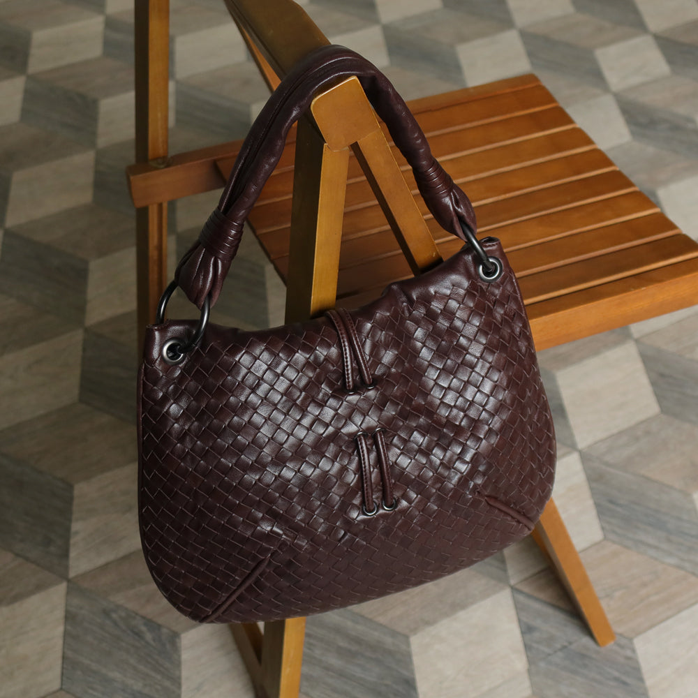 Bottega Veneta Vintage Dark Brown Intrecciato Leather Hobo One Shoulder Bag