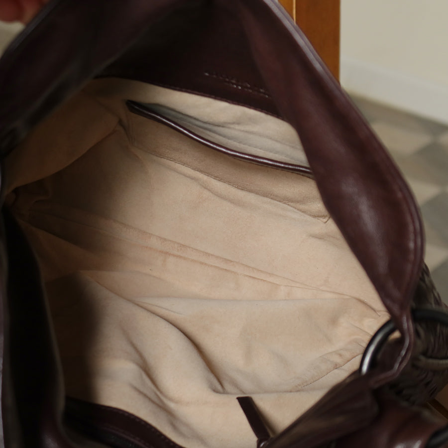 Bottega Veneta Vintage Dark Brown Intrecciato Leather Hobo One Shoulder Bag