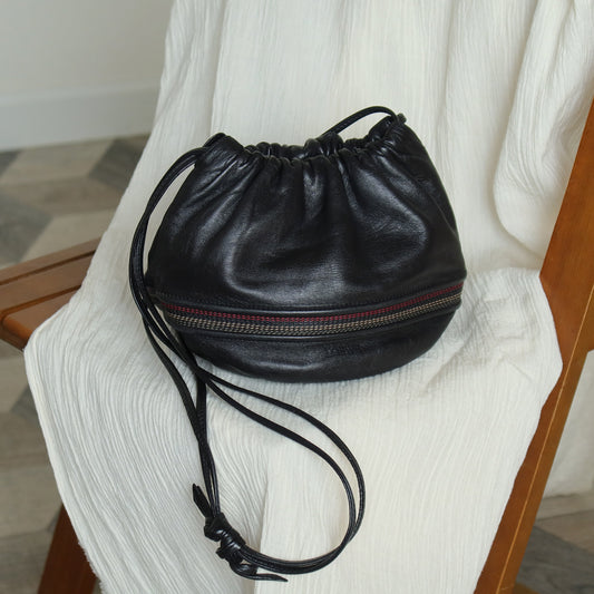 Loewe Vintage Black Leather Stitching Design Pochette Crossbody Bag