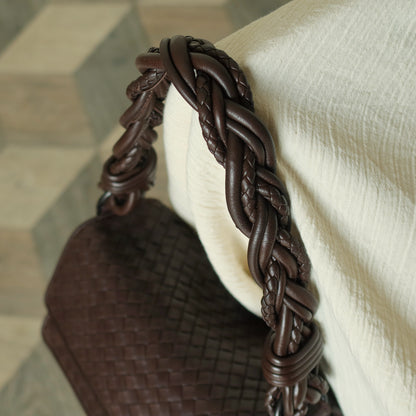 Bottega Veneta Vintage Dark Brown Intrecciato Twisted Strap Double Flap Shoulder Bag S2