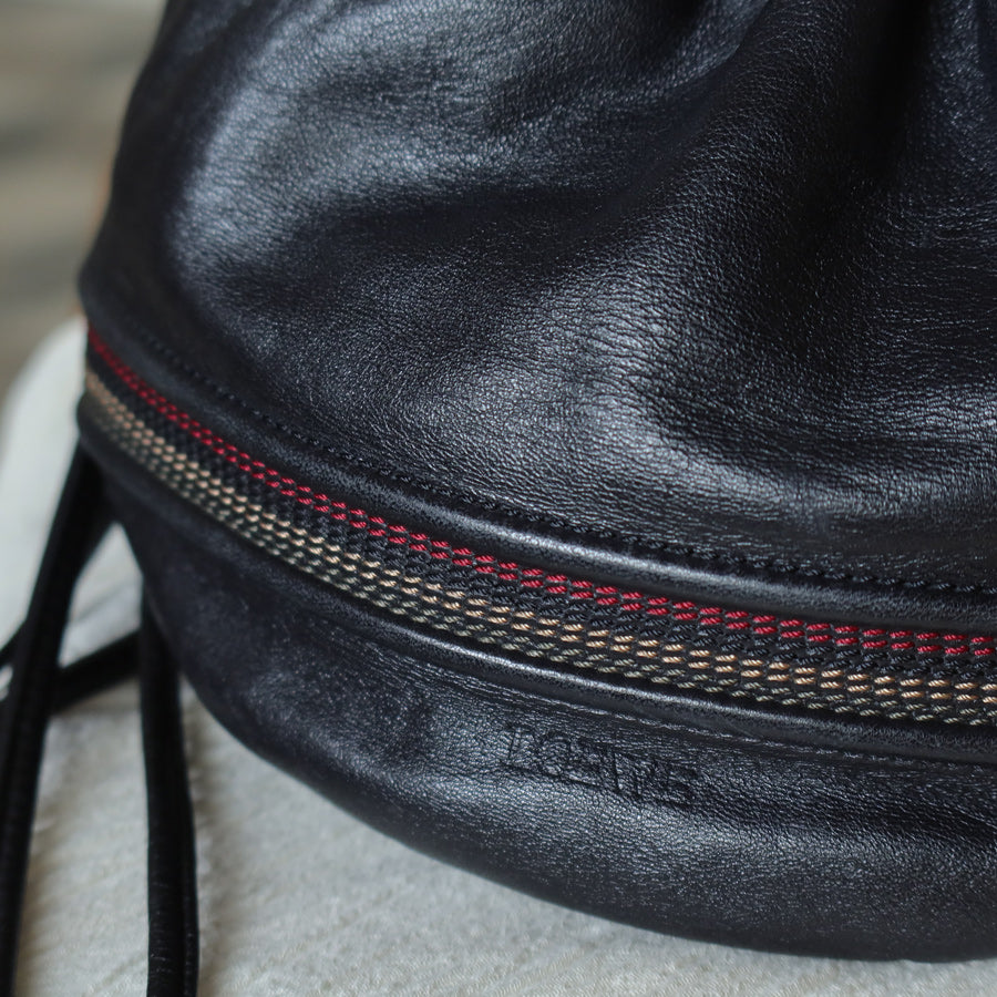 Loewe Vintage Black Leather Stitching Design Pochette Crossbody Bag