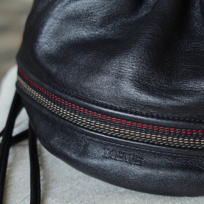 Loewe Vintage Black Leather Stitching Design Pochette Crossbody Bag